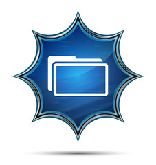 Wall Mural - Folder icon magical glassy sunburst blue button