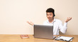 © luismolinero - Telemarketer man holding copyspace with two hands