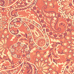  Seamless Asian Textile Background. Paisley Pattern
