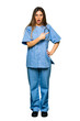 © luismolinero - Full body of Young nurse surprised and pointing side