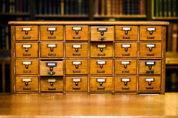 Drawers to search for book records in the library.