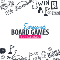 Wall Mural - Board Games banners. For all Ages. Hand draw doodle background. Vector illustration.