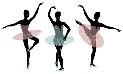 collection. silhouette of a cute lady, she is dancing ballet. the girl has a beautiful figure. woman