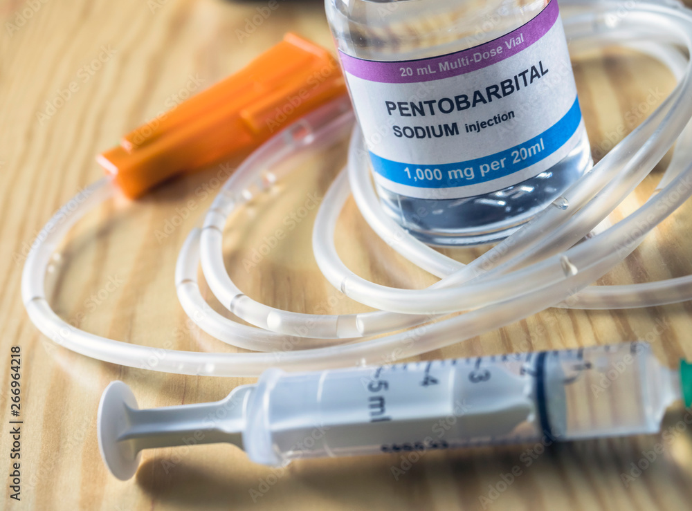 Vial with pentobarbital Sodium injection used for euthanasia and lethal ...