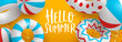 Hello Summer banner of 3d pool party decoration