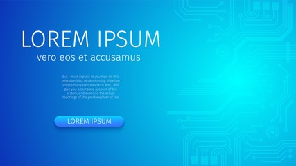 Digital Technology World. Abstract Futuristic Digital Blue Neon Background. Glowing Gradient Effect. Business Virtual Concept for Presentation. Vector Illustration. Horizontal Banner with Copy Space.