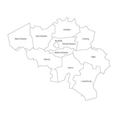  Provinces of Belgium. Map of regional country administrative divisions. Colorful vector illustration