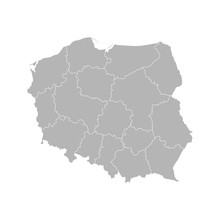Vector Isolated Illustration Of Simplified Administrative Map Of Poland. Borders Of The Provinces (regions). Grey Silhouettes. White Outline