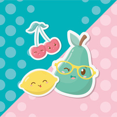 Canvas Print - fresh and tropical fruits kawaii characters