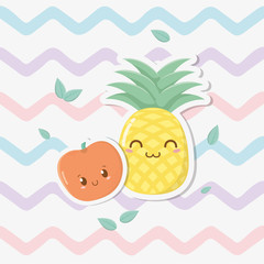 Poster - fresh pineapple and apple fruits kawaii characters