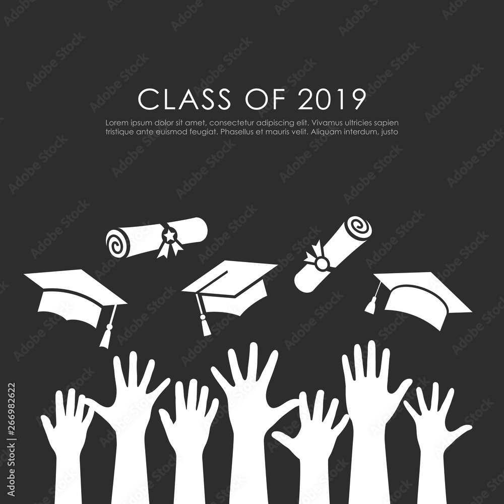 Graduate Sign By Hand Students raised hands and graduation vector card Stock Vector | Adobe Stock