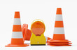 Baustelle Warnung - Bakenleuchte Baustellenleuchte Gehäuse gelb - Glas orange mit Verkehrshütchen - freigestellt
