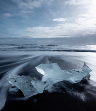 Huge Block Of Ice On Coast In Diamond Beach Iceland