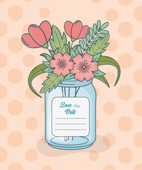 Wall Mural - mason jar with floral decorations and save date card