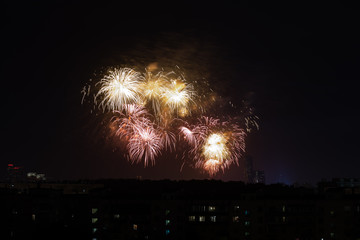 Wall Mural - beautiful fireworks in night sky MOSCOW/Russia 9 may 2019