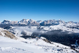 Fototapeta Góry - A ski slope above clouds, Alta Badia, Italy