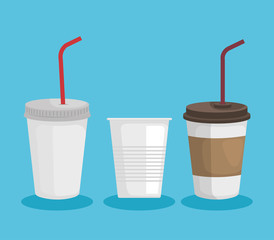 Poster - set of toxic plastics cups that ecology pollution