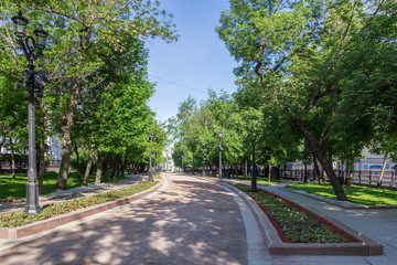 Moscow, Russia - May 27, 2018. Alley on the Boulevard Ring