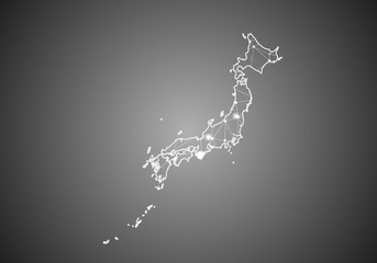 Wall Mural - Vector wireframe mesh polygonal of japan map. Abstract global connection structure. Map connected with lines and dots. Geometric world concept. digital data visualization, infographics.