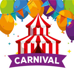 Sticker - circus carnival with balloons and party banner decoration to festival