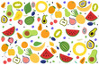 Set of fruit. Banner with colourful organic fruit isolated on white background .Vector illustration.