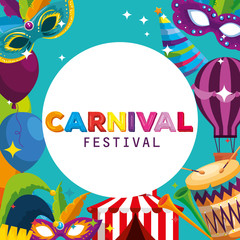 Poster - carnival label with traditional festival decoration to party