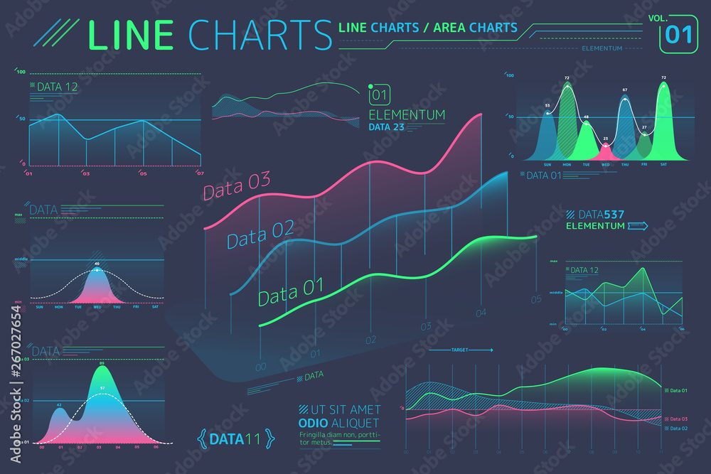 Line Charts and Area Charts Infographic Elements Stock Vector | Adobe Stock