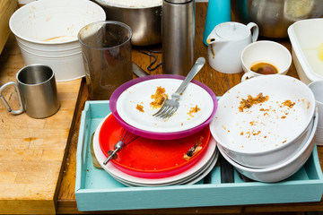 dirty dishes on kitchen table