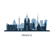 Prague Skyline, Monochrome Silhouette. Vector Illustration.