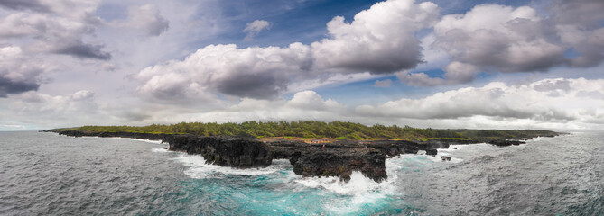 Poster - Aerial view of Pont Naturel Mauritius. Natural stone bridge, atraction of southern coastline in Mauritius