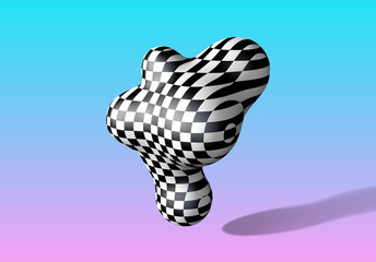 Wall Mural - abstract 3d fluid metaball shape with checkered pattern