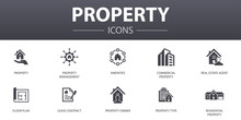 Property Simple Concept Icons Set. Contains Such Icons As Property Type, Amenities, Lease Contract, Floor Plan And More, Can Be Used For Web, Logo, UI/UX