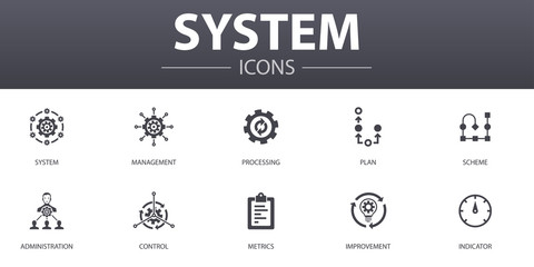 system simple concept icons set. contains such icons as management, processing, plan, scheme and mor