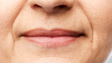 Beauty, Body Part And Old Age Concept - Close Up Of Senior Woman Lips