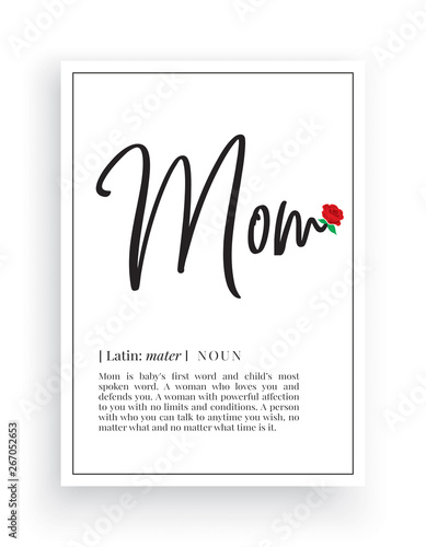 Fotografía Minimalist Wording Design, Mom definition, Wall Decor, Wall Decals Vector, Mom n