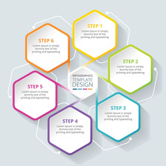 Wall Mural - 6 steps business process infographic template design - Vector Illustration