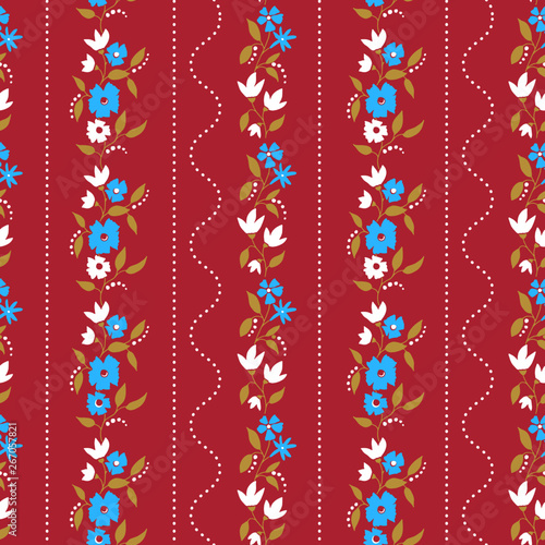 Cotton fabric Folk flowers seamless vector repeating background pink an beige. Small florals pattern. Dirnd, Trachtenstoff, Tracht