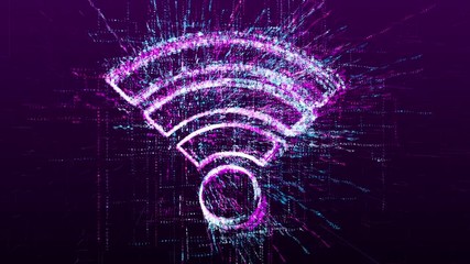 Wall Mural - digital animation of the sign of wi-fi communication, data transfer in the virtual space of the futu