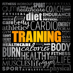 TRAINING word cloud, fitness, sport, health concept