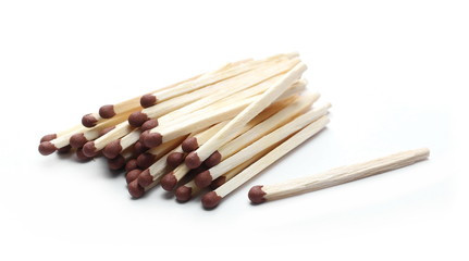 Pile of matches isolated on white background