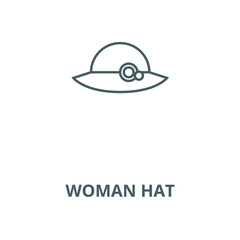 Poster - Woman hat vector line icon, outline concept, linear sign