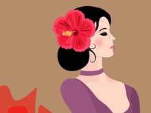 Beautiful Profile Woman Face Close Up. Flamenco Dancer. Business Card.