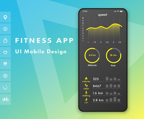 Fitness app. Parameter monitor. UI design concept with web elements. Vector illustration.