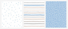Simple Geometric Vector Pattern With Blue Stars And Stripes On A White Background And White Dots On A Blue Layout.Abstract Irregular Hand Drawn Pastel Color Design For Fabric,Printing, Wrapping Paper.