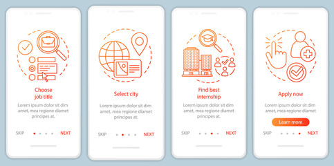 Internship program onboarding mobile app page screen with linear concepts