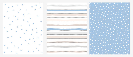 Wall Mural - simple geometric vector pattern with blue stars and stripes on a white background and white dots on 