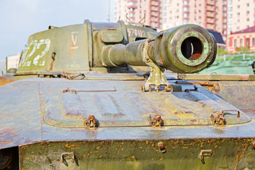 tank barrel on the embankment in the city of Volgograd