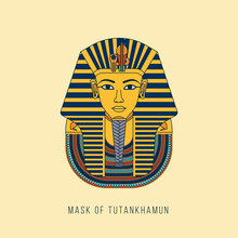 Colorful Vector Burial Mask Illustration Egyptian Golden Pharaohs Mask Icon Flat Isolated On Background. Egyptian Pharaohs Mask Tutankhamun Line Icon. King Tutankhamun.