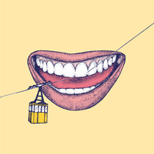 Illustration Of Lips And Gondola Lift On Dental Floss