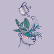 © Sandy Christ - Illustration of watering can pouring over plants growing in head